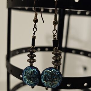 Blue and Gold Dangle Earrings